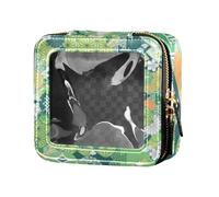 Amooorous Tradizionale trousse da toilette con fiore ukiyo-e giapponese, impermeabile, trasparente, con cerniera, organizer portatile per il trucco, Tradizionale verde giapponese Ukiyo-e Fiore, 1 size