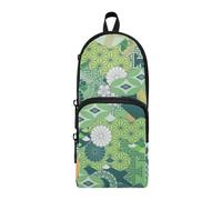 Amooorous Tradizionale verde giapponese ukiyo-e fiore nylon 3 scomparti astuccio per ragazze adolescenti studio e multifunzionale astuccio con scomparti cancelleria per adulti elementare 1600 ml
