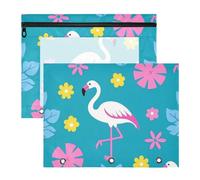 Amooorous Trousse per cosmetici, adorabile astuccio portapenne per raccoglitori a 3 anelli, confezione da 2 pezzi, per studenti, casa, elegante, animale, fenicottero, fiore, pesca