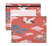 Amooorous Trousse per cosmetici con cerniere lisce, per raccoglitori a 3 anelli, confezione da 2 pezzi, per studenti, forniture artistiche giapponesi, con gru a nuvola rossa