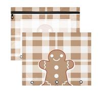Amooorous Trousse per cosmetici, portatile, portapenne, per lettere formato A4, confezione da 2 pezzi, per studenti, casa, quadrati, pan di zenzero, colore: marrone