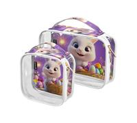 Amooorous TSA Set di 2 borse da toilette decorative, con uova e conigli da viaggio, conformi agli standard aeroportuali, simpatico uovo cartone animato, kaki, coniglio, carino cachi dei cartoni