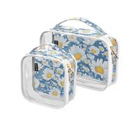 Amooorous TSA - Set di 2 trousse decorative con margherite trasparenti, approvate TSA per donne e uomini, belle margherite bianche e blu, confezione da 2, 1 misura carina, Bella margherita blu e