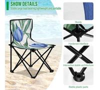 Amooorous Tulipani blu reale con foglie verdi modello senza cuciture sfondo bianco pittura ad acquerello Style_3 sedia pieghevole da campeggio leggera sedia da pesca sul ghiaccio include borsa per il
