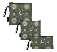 Amooorous Un motivo celeste con lune, stelle e galassie, confezione da 3 sacchetti riutilizzabili da viaggio impermeabili per alimenti, sacchetti per il pranzo per caramelle, frutta, cereali