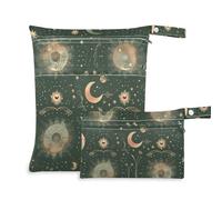 Amooorous Un motivo celeste con lune, stelle e galassie, piccole borse asciutte, riutilizzabili, confezione da 2 pezzi essenziali da viaggio per bambini con manici per asilo nido, yoga