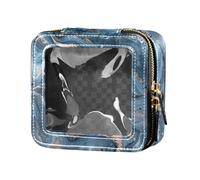 Amooorous Un primo piano di un modello astratto di marmo trasparente borsa per il trucco piccola borsa da toilette con cerniera borsa organizer per smalto per unghie per volare, Un primo piano di un