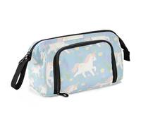 Amooorous Un simpatico astuccio con unicorni bianchi in stile cartone animato, grande capacità, astuccio per pennelli e matite con fessura per ragazze e ragazze al liceo