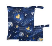 Amooorous Valentine Yellow Blue Love Starry Sky Zip impermeabile borsa bagnata 2 Pack essenziale da viaggio per volare con maniglie per asilo nido, bagno