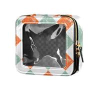 Amooorous Verde e Arancione Modello Astratto Mini Clear Makeup Bag Clear Borse da Viaggio per Articoli da toeletta Piccola Borsa Cosmetica per Borsa da Viaggio, Modello astratto verde e arancione, 1