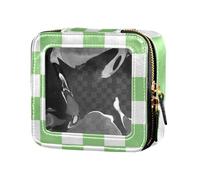 Amooorous Verde e Bianco American Plaid Cute Makeup Case Bag Trasparente Viaggio Toiletry Bag Leather Cosmetic Bag per Viaggio, Plaid americano verde e bianco, 1 size