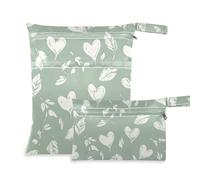 Amooorous Verde Romantico San Valentino Love sacchetto impermeabile a prova di disordine 2 Pack essenziale da viaggio per volare con maniglie per asilo nido, spiaggia