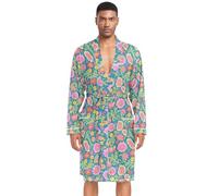 Amooorous Vintage Fiore Foglia Stampa Blu Mens Accappatoio Comodo Boxer Accappatoio Mens Pigiama V Collo Camicia da Notte bata para la ducha After Shower L