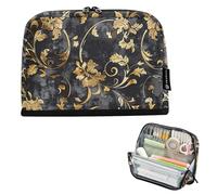 Amooorous Vintage Fiori in Nero e Oro Matita Caso Grande Capacità Make Up Bag Multi-Slot Cancelleria Bag per Studenti Preppy Scuola Materiali escolares para nina