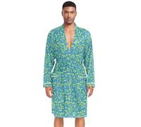 Amooorous Vintage Rattan Foglia Stampa Blu Mens Accappatoi Classico Uomo Robe Camicie da Notte Lunghe Camicia Da Notte Uomo Camicia Da Notte bata para la ducha Dopo Doccia L