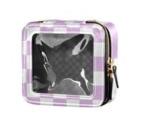 Amooorous Viola e Bianco Americano Plaid Trasparente Trucco Borse Toiletry Borse Organizzatore di Trucco per Volare, Plaid americano viola e bianco, 1 size