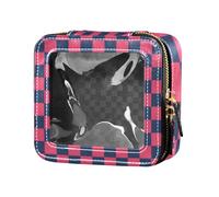 Amooorous Viola e Blu American Plaid Trasparente Trucco Organizer Bag Viaggio Toiletry Bag Makeup Organizer per Viaggio, Plaid americano viola e blu, 1 size