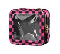 Amooorous Viola e Nero American Plaid Trasparente Viaggio Makeup Bag Borse da Viaggio per Articoli da toeletta Borsa Cosmetica con Cerniera per Viaggio, Plaid americano viola e nero, 1 size