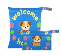 Amooorous Welcome Home - Borsa da bagno lavabile con simpatico cane dei cartoni animati, confezione da 2 pezzi essenziali da viaggio per volare con manici per fare il bagno, spiaggia