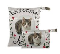 Amooorous Welcome Home - Borsa impermeabile per bagnata con gatto dei cartoni animati, confezione da 2, per costume da bagno con manici per pannolini per bambini, palestra