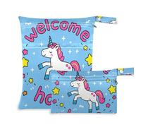 Amooorous Welcome Home - Borsa per la biancheria riutilizzabile con unicorni, confezione da 2 pezzi, con manici per il bagno, palestra
