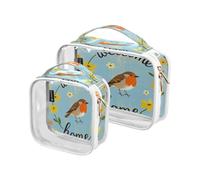 Amooorous Welcome Home Cute Cartoon Bird - Borsa da viaggio decorativa trasparente, approvata TSA, impermeabile, per trucco, aeroporto, conforme alle compagnie aeree, Maquillaje, 2 pezzi, Welcome Home