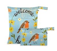 Amooorous Welcome Home Cute Cartoon Bird Borsa impermeabile lavabile 2 Pack sacchetto bagnato per costume da bagno con manici per viaggi, pannolini per bambini
