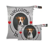 Amooorous Welcome Home Cute Cartoon Dog Borsa impermeabile per pannolini, confezione da 2 pezzi essenziali da viaggio per bambino con manici per spiaggia, viaggio