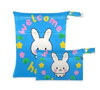 Amooorous Welcome Home Cute Cartoon Rabbit impermeabile sacchetto bagnato 2 Pack borsa per pannolini oggetti essenziali con maniglie per asilo nido, viaggio