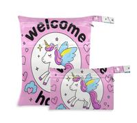 Amooorous Welcome Home Cute Cartoon unicorni borse con cerniera per pannolini, confezione da 2 pezzi essenziali da viaggio per volare con manici per yoga, piscina