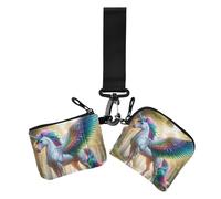 Amooorous White Dream unicorns - Portafogli da donna, mini custodia per carte d'identità alla moda, con tasca con cerniera, per uso quotidiano, 2 pezzi, Unicorni bianchi da sogno, 1 size, Casual