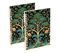 Amooorous William Morris Green Life Tree - Quaderno a righe formato A5, 21,1 x 14,5 cm, resistente all'usura, a spirale, 60 fogli, per scuola e ufficio, confezione da 2