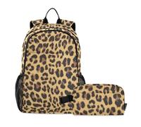 Amooorous Zaino con stampa leopardata ghepardo con scatola per il pranzo per ragazzi borsa da scuola e scatola per il pranzo set per ragazzi borsa da scuola ragazzo 7-10, Pelle leopardata ghepardo