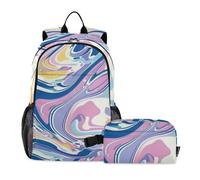 Amooorous Zaino per la scuola per bambini con liquido laser blu pesca con borsa per il pranzo zaino per la scuola con zaino per il pranzo e set portapranzo 7-10, Fluido Laser Blu Pesca