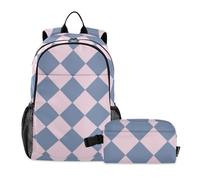 Amooorous Zaino scozzese americano blu polvere con borsa per il pranzo borsa per la scuola e scatola per il pranzo set per ragazzi bookbag per ragazze adolescenti con lunchbox 10-12, Plaid Americano