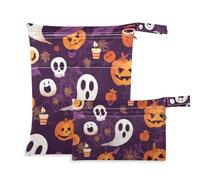 Amooorous Zucche di Halloween Unica borsa viola con cerniera per asilo nido Confezione da 2 elementi essenziali da viaggio per bambini con maniglie per fare il bagno, spiaggia