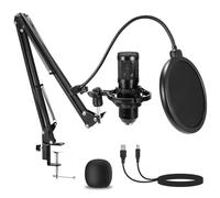 AMOOX Microfono a condensatore, microfono USB professionale, Plug & Play, per PC, computer, condensatore, cardioide, con braccio regolabile, supporto antiurto, per podcast, streaming, YouTube, Tiktok