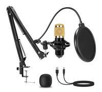 AMOOX Microfono a condensatore, microfono USB professionale, Plug & Play, per PC, computer, condensatore, cardioide, con braccio regolabile, supporto antiurto, per podcast, streaming, YouTube, Tiktok