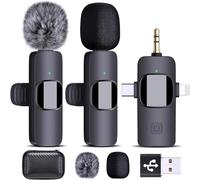 AMOOX Microfono lavalier wireless per fotocamera iPhone, live streaming, vlogging, microfono omnidirezionale senza fili, microfono plug-play per interviste, video, podcast, vlog, YouTube