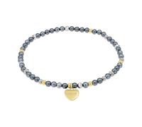 amor - Bracciale da Donna in Acciaio inox - Argento Oro - con Ematite e Perle - Ciondolo a Cuore - AMR-B0069