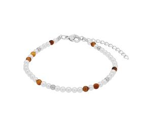 Amor Bracciale da donna, in acciaio inox, con perle di conchiglia e lapis, 16+4 cm, idea regalo, in confezione regalo