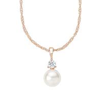 amor Collana con Ciondolo Collana da Donna in Argento 925, con zirconi sintetici, con perle di cera, 45 cm, colore rosa, Fornita in confezione regalo per gioielli
