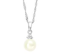 amor Collana con Ciondolo Collana da Donna in Argento 925, con zirconia cubica sintetica, con perla coltivata d'acqua dolce, 42 cm, Argento, Viene fornita in confezione regalo per gioielli