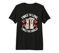Amor Doble Mimos Gato Perro Pareja Animal Linda Maglietta Premium