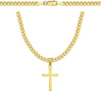 Amor Luxury Collana da uomo in oro 585, collana 925/585 - catena bizantina - a croce - gioielli da uomo, 50 cm, Argento sterling