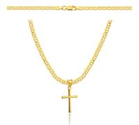 Amor Luxury Collana da uomo in oro 585, collana da uomo 925/585 - catena a maglia bizantina - catena a croce - collana in oro - gioielli da uomo - collana dorata, 50 cm, Argento sterling