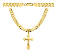 Amor Luxury Collana in Oro 585 da Uomo a Croce - Catena Spessa 6,5 mm, 50 cm - Argento Sterling 925/585 - Oro Massiccio