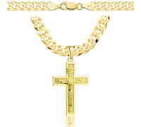 Amor Luxury Collana in Oro da Uomo a Croce 585 - Argento Sterling 925 - Catena Massiccia 6,5 mm, 60 cm