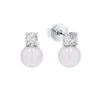 amor Orecchini 925 Argento Sterling per Donna, con Zirconia sintetica, con Perla di Nacchero, 1 cm, Argento, Confezionato in Scatola Regalo per Gioielli, 2016100