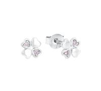 AMOR - Orecchini Bambini - Unisex in Argento 925 - con Zircone - Orecchino a Perno a Quadrifoglio - AMR-E0063